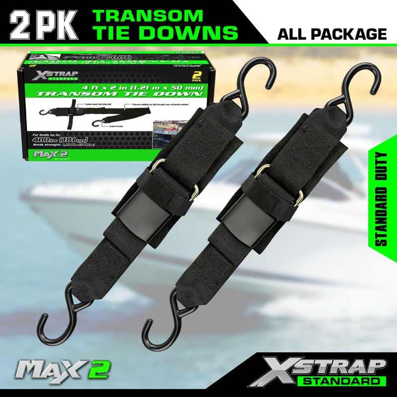XSTRAP STANDARD Marine Boat Trailer 2" x 4' Trailer Transom Tie-Down Straps, 2PK - Image 2